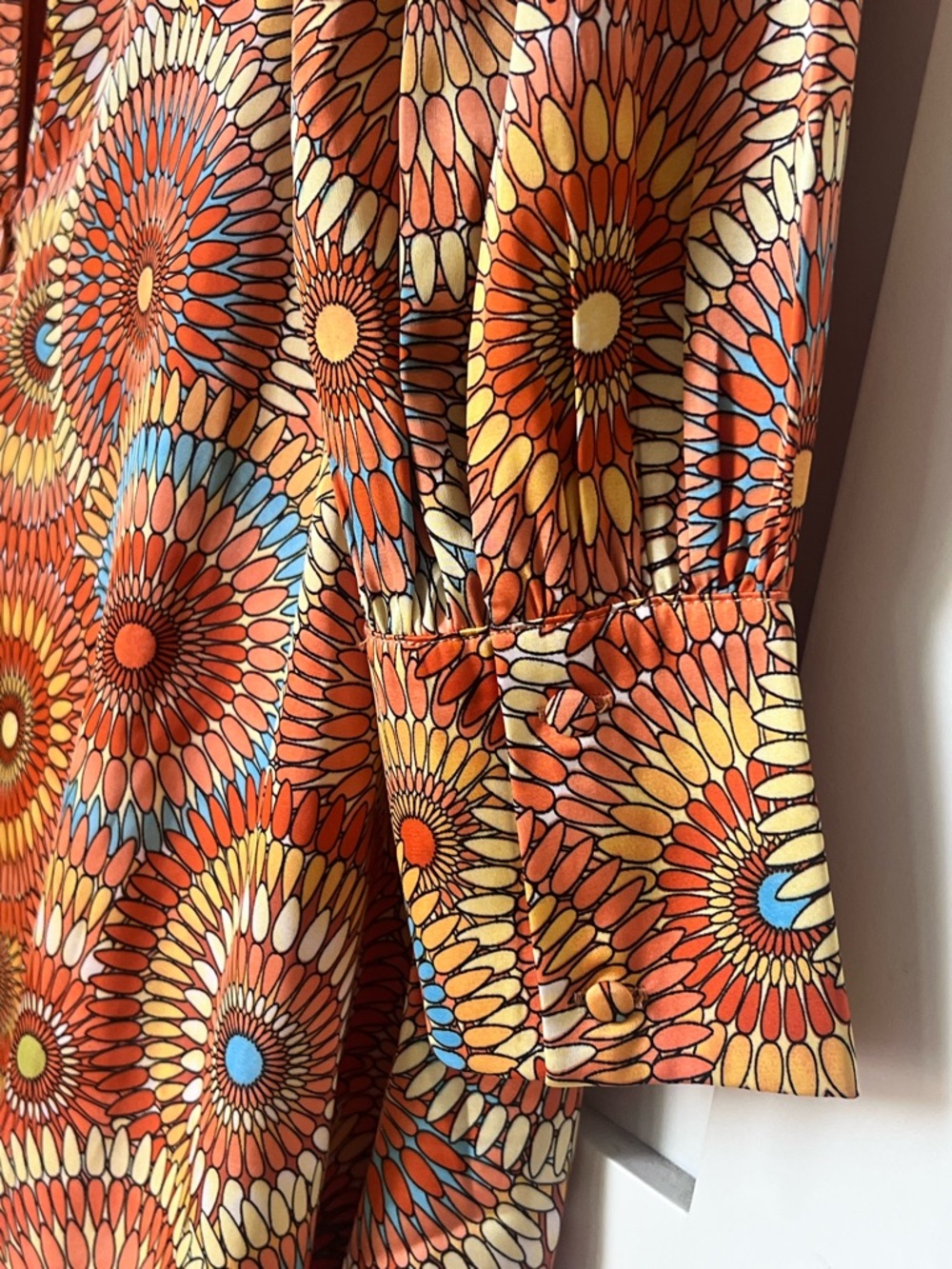 ACOA Retro 70s Psychedelic Flora Groovy Boho Mod Long Sleeve Mini Dress Sz L - Picture 9 of 12